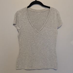 Express Light Gray Fitted Double Layer V Neck T Shirt